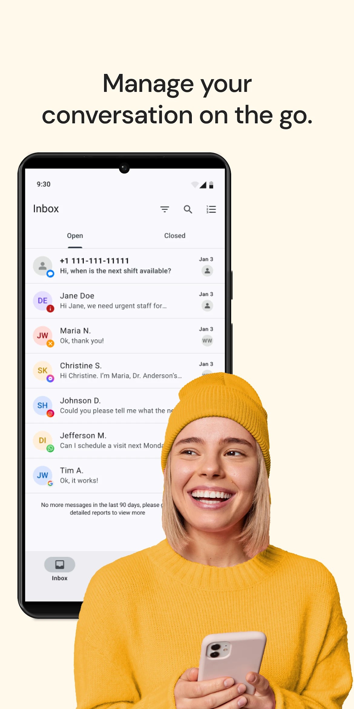 Sinch Android Google Play creative — Manage your conversation on the go